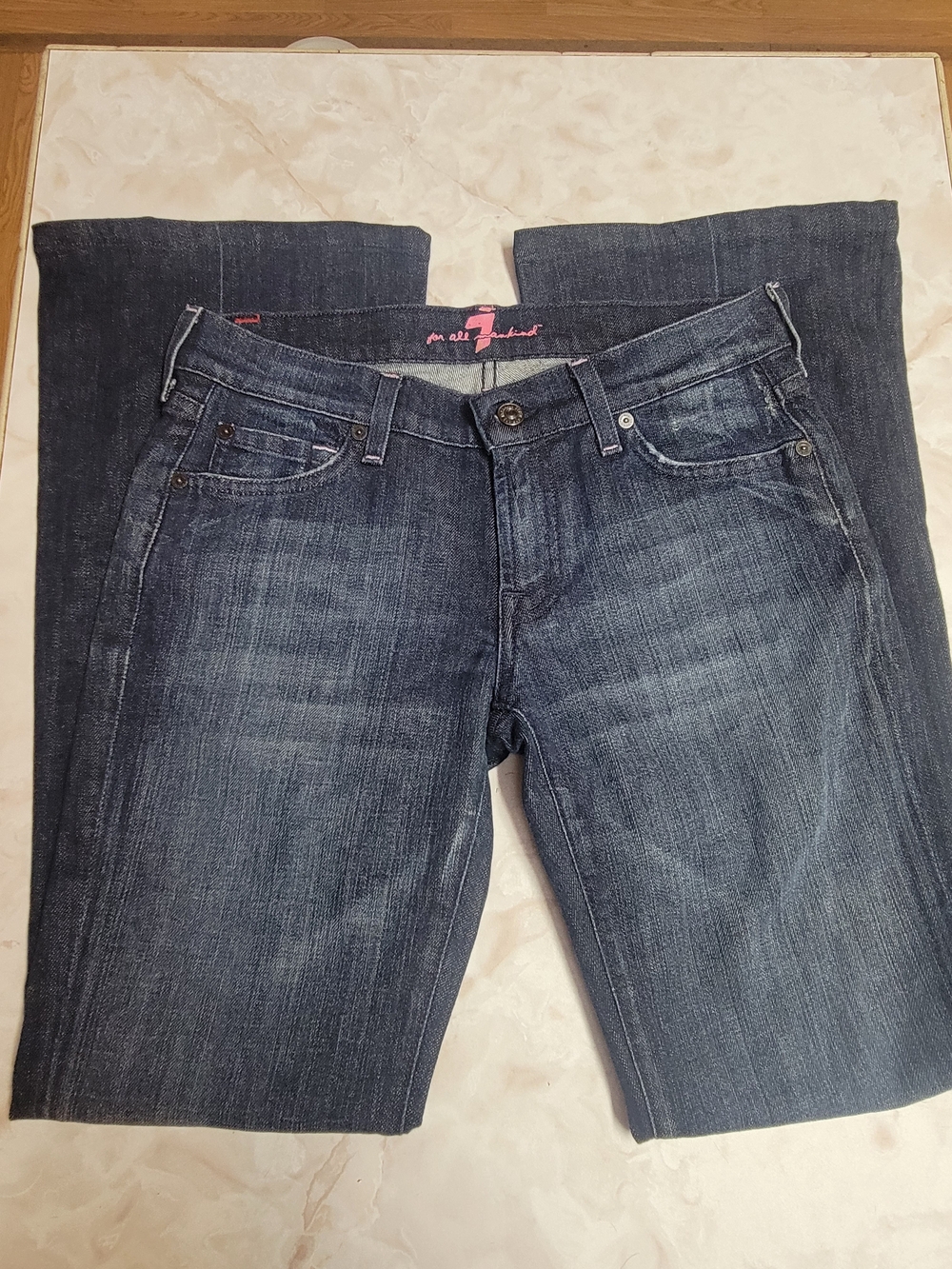 7 For All Mankind PINK! Pink Stitch Flare Jeans 28 Dark Wash Pink Y2K